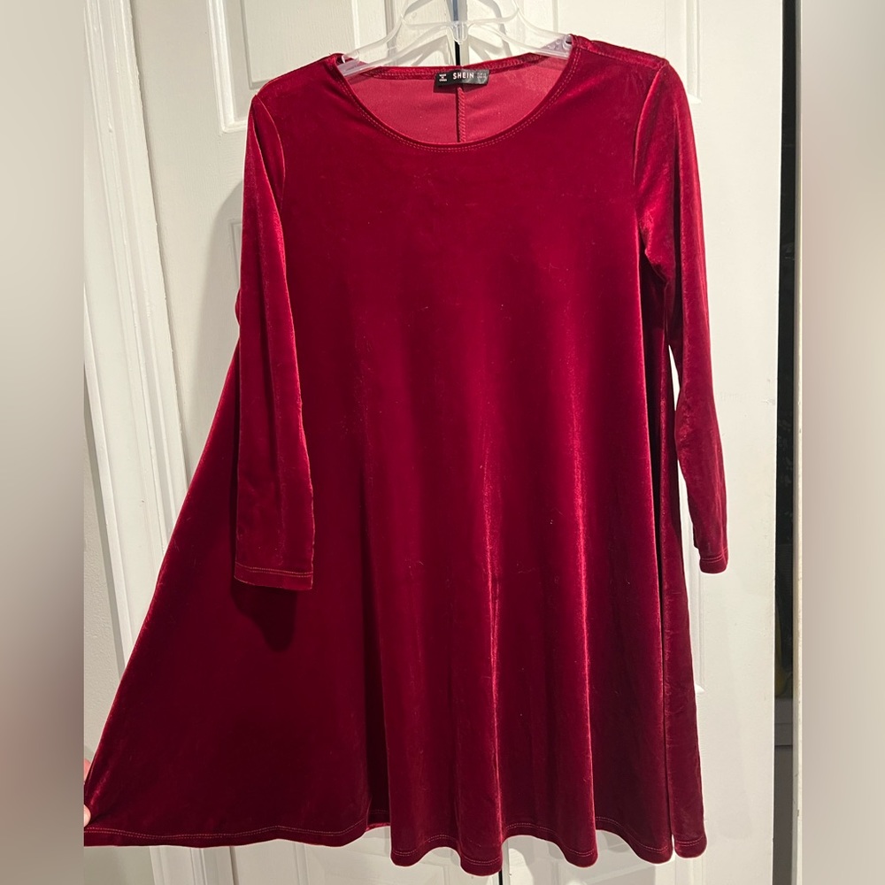 Gorgeous, SHEIN , Velvety , Dark Red , Long Sleeve , Swing Dress